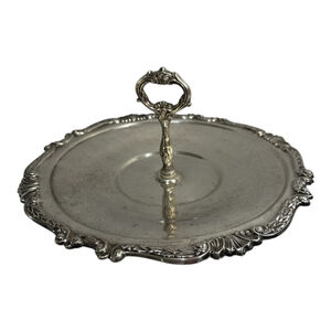 Vintage Silver Plated Tidbit Salver Tray With Handle